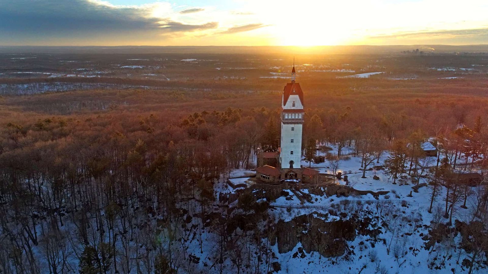 Heublein Tower at sunrise in Simsbury