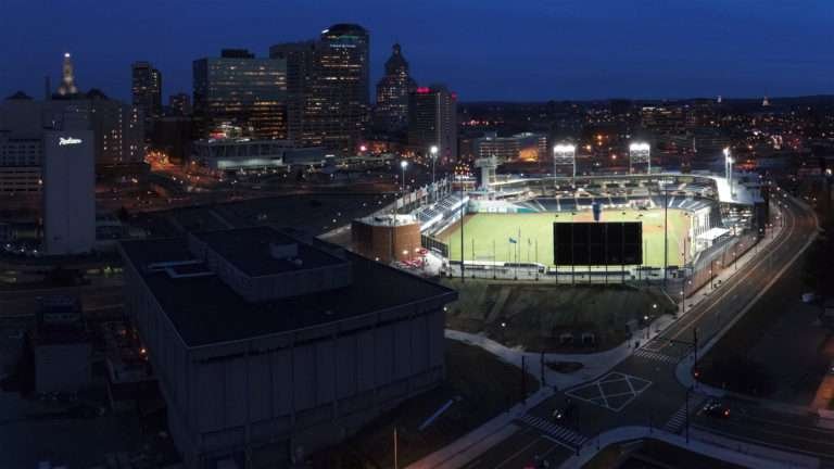 Connecticut aerial photography vide Hartford Yard Goats Dunkin Donuts Park